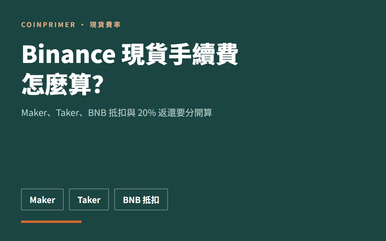 Binance 現貨手續費怎麼算？Maker、Taker、BNB 與 20% 返還拆解
