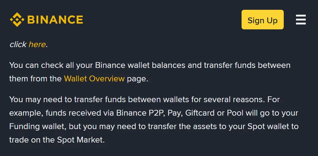Binance-ийн хэтэвчийн тусламжийн хуудас дээр P2P, Pay, Giftcard, Pool-оос орсон мөнгө Funding хэтэвчинд ордог гэж бичсэн хуучирсан догол мөр