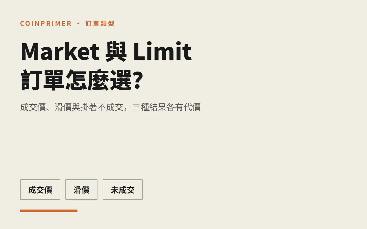 Binance 現貨 Market 與 Limit 訂單怎麼選？成交價、滑價與未成交完整指南